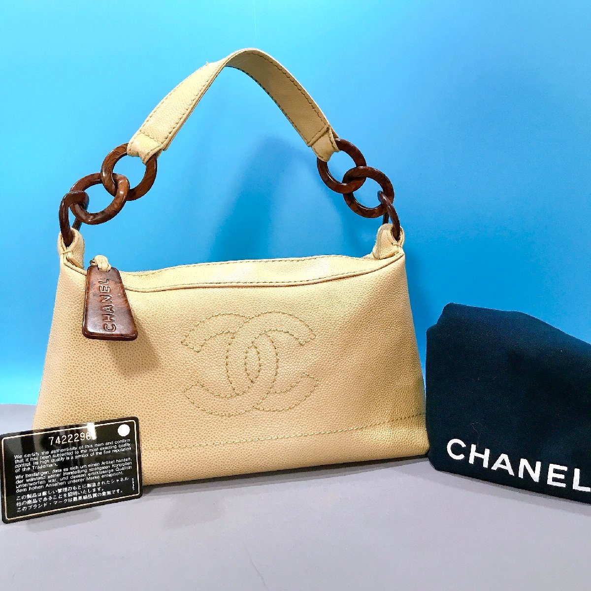 門) M3869 1円 良品 CHANEL シャネル ココ マーク キャビアスキン 