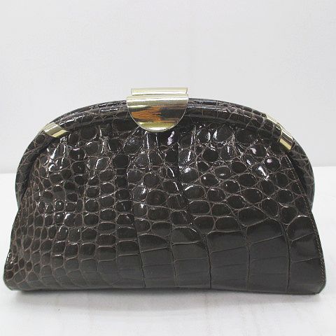 ドンナエリッサ クロコダイル ハンドバッグ 2way 鞄 Skin donna elissa ドンナエリッサ クラッチバッグ ガマ口 ブラウン クロコダイル レザー レディース