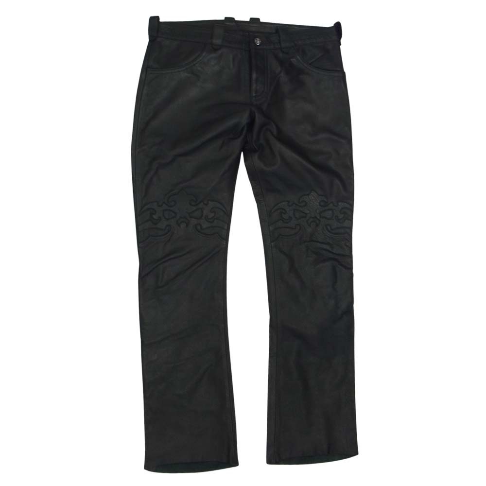 TRAVIS WALKER トラヴィスワーカー クロス トライバル w/スカル レザー パンツ ブラック系 サイズ表記無【中古】 【即決】