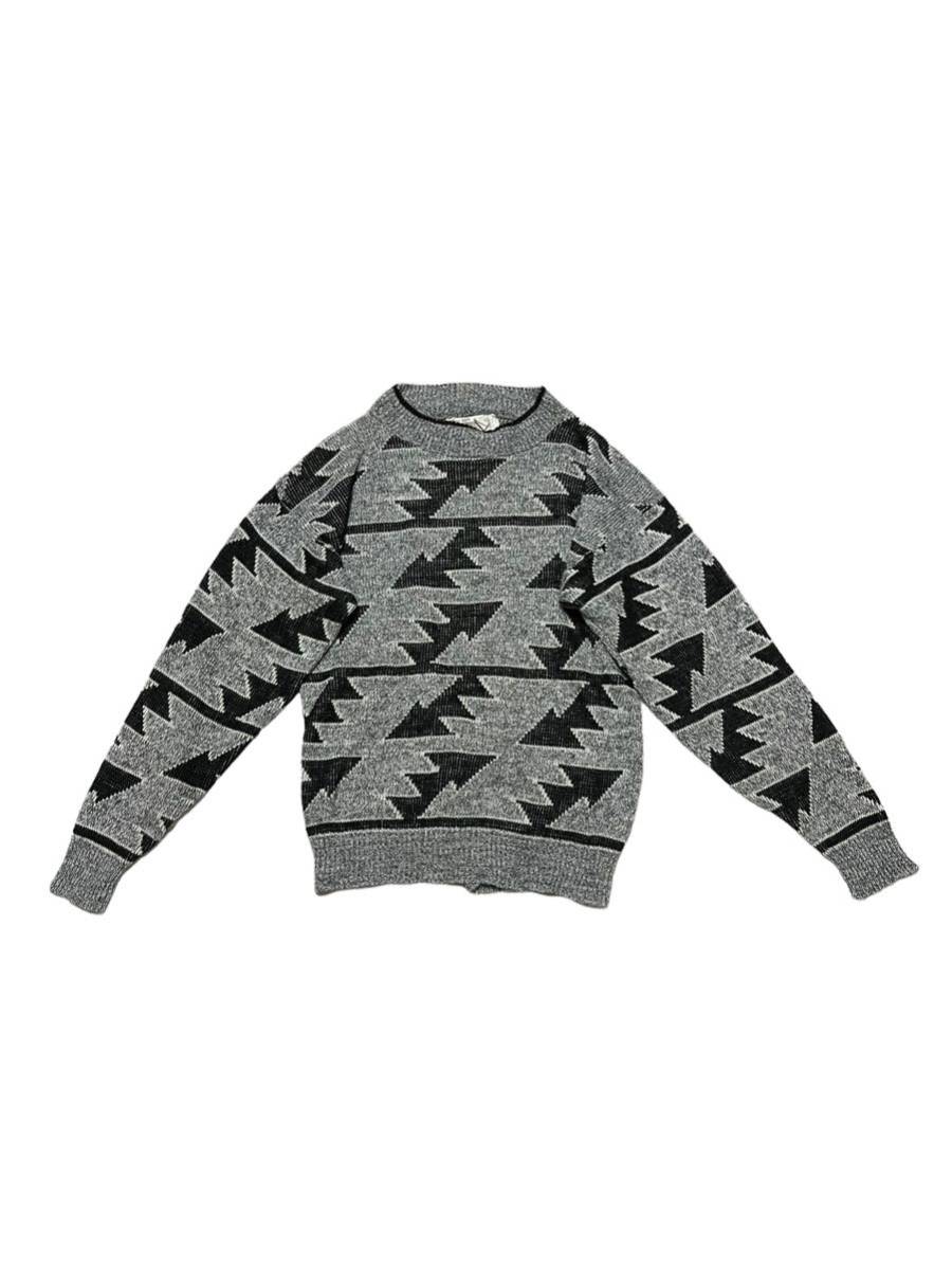 【1970s】SEARS ROEBUCK ビンテージ　シアーズ　ローバック　総柄ニットセーター　アクリル　古着　モックネック　デザイン　USA製