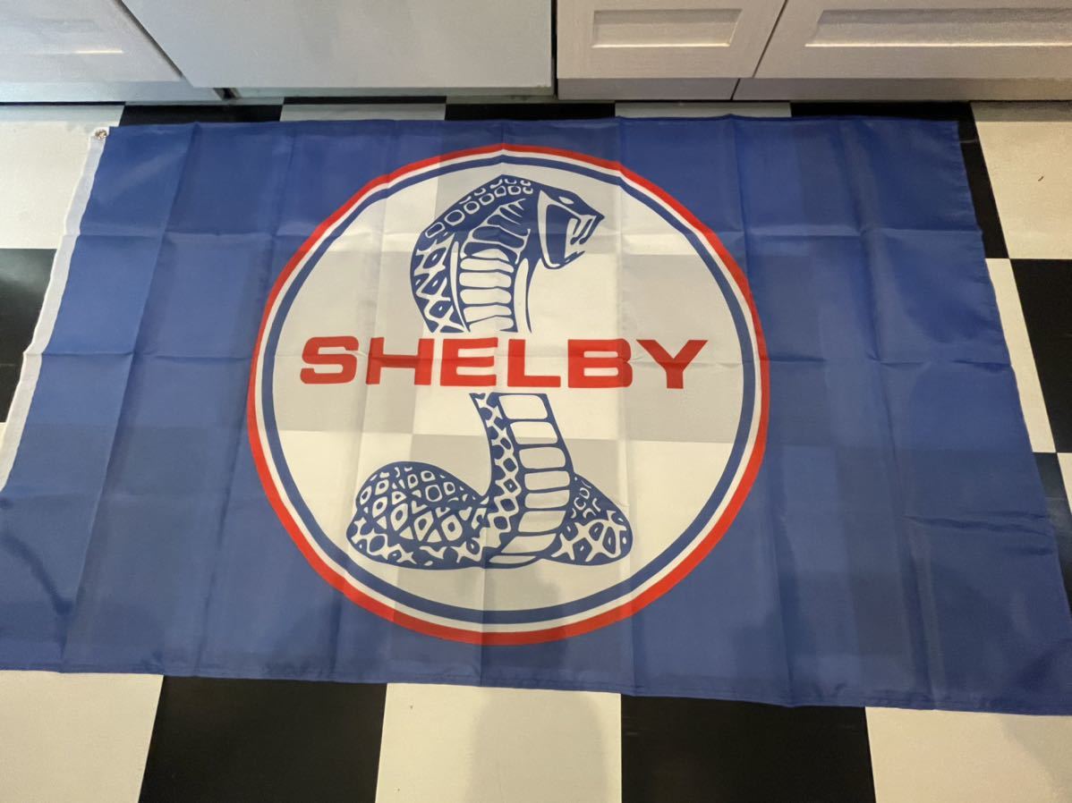 送料込 フォード マスタング シェルビー コブラ ford mustang shelby cobra バナー 旗 看板 タペストリー フラッグ ガレージ 雑貨 装飾　青
