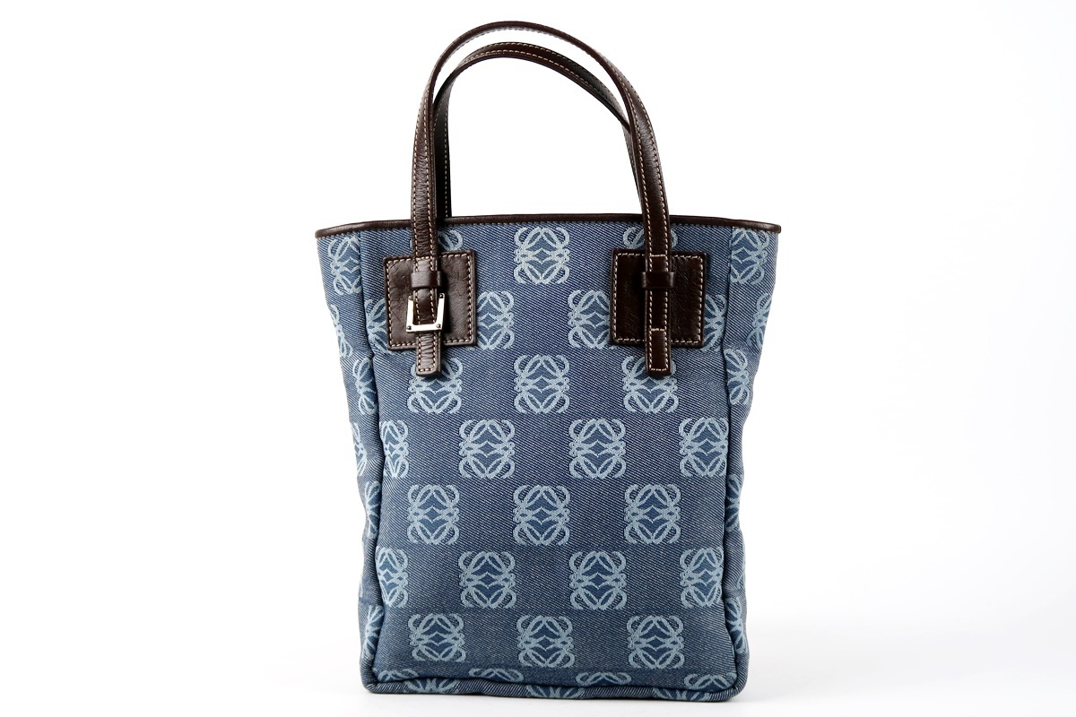 超美品】LOEWE ロエベ デニム ハンドバッグ ブルー系 デニム×レザー 