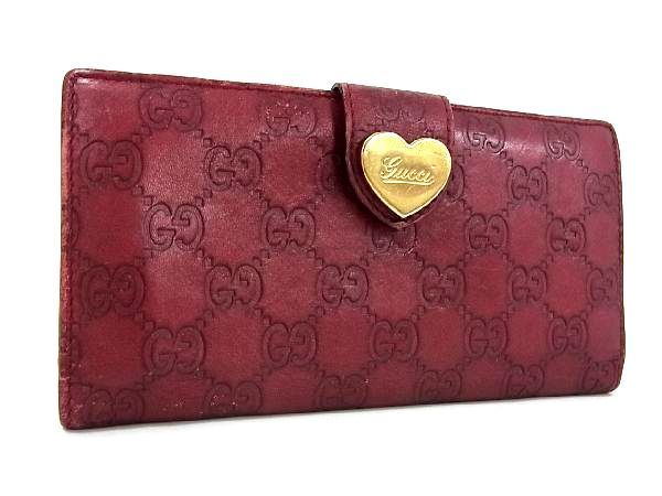 1円 GUCCI グッチ 203550 0416 レザー ハート Wホック 二つ折り 長財布
