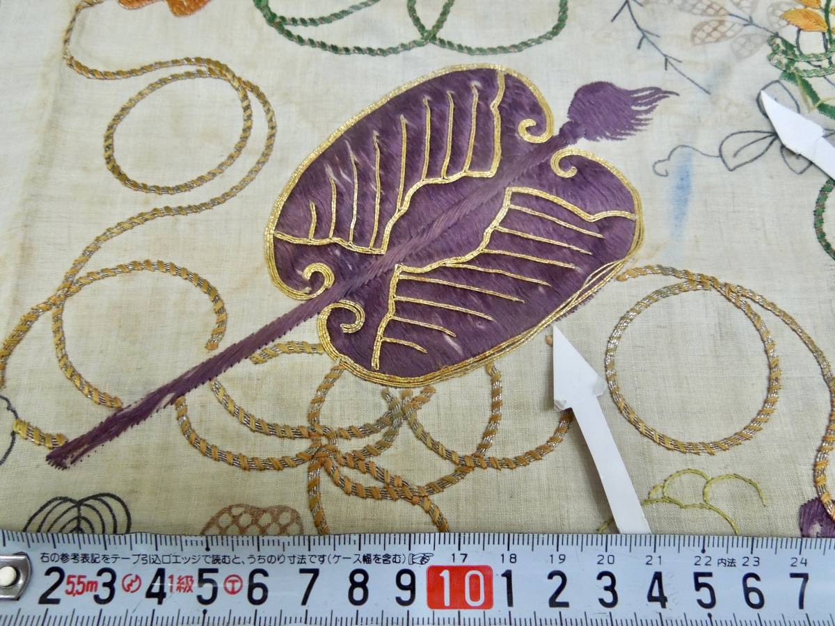 古布 江戸期の刺繍縮緬 敷物マット 14 旨く 