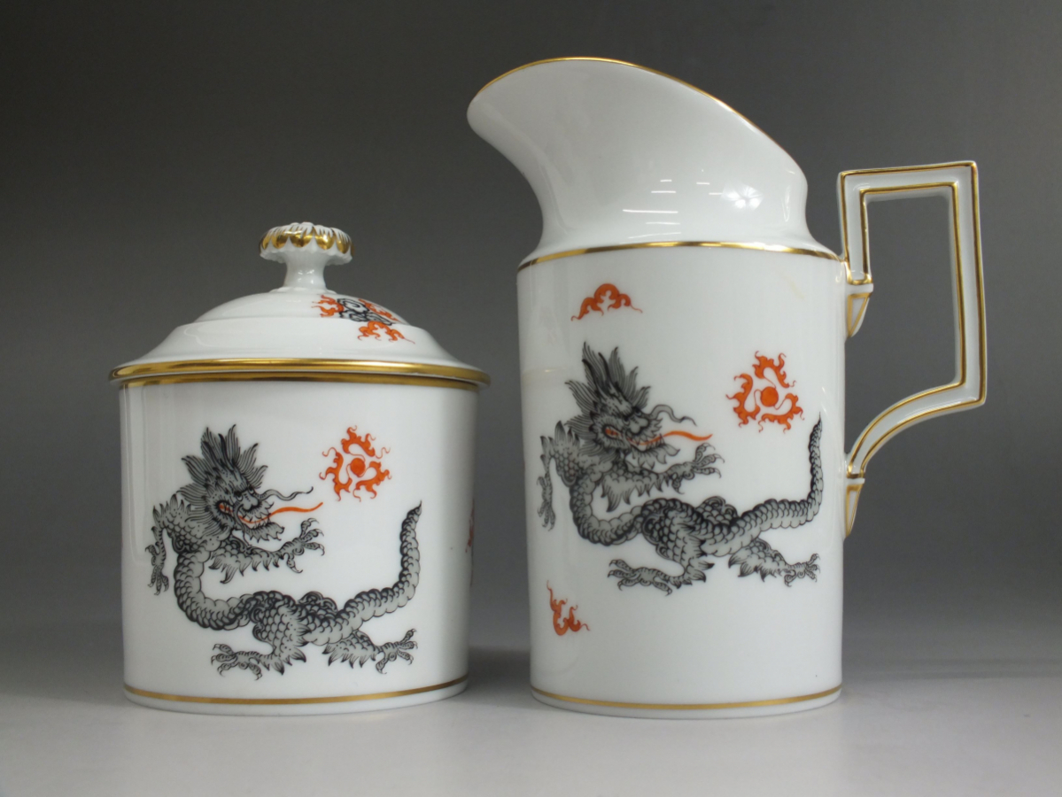 6263[K]希少【Meissenマイセン】ドラゴン龍/王族の証/ボタン剣/緑  