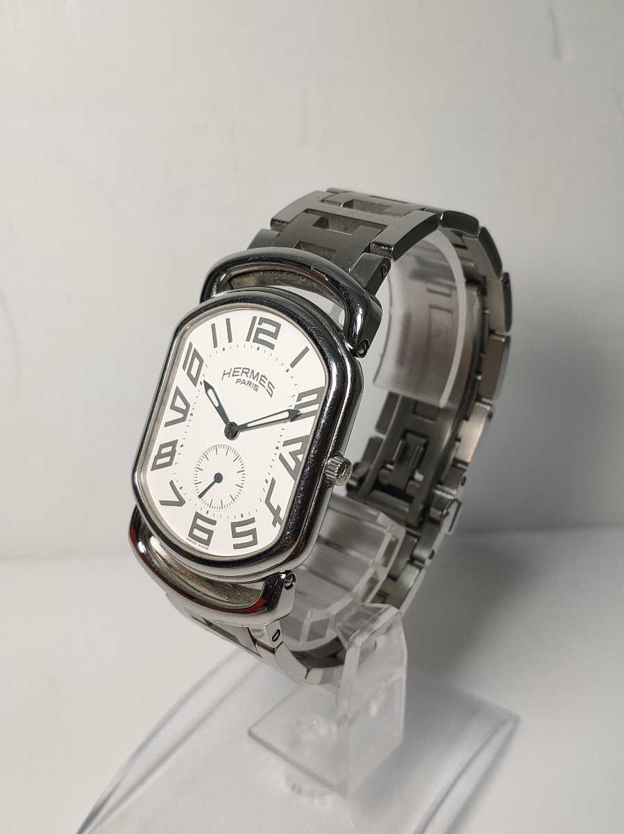 美品 HERMES エルメス RA1.810 ラリー スモセコ Hロゴブレス コマ2/箱付 QZ メンズ腕時計 動作未確認 RA1.810 クォーツ エルメス ホワイト アラビア文字盤 スモセコ