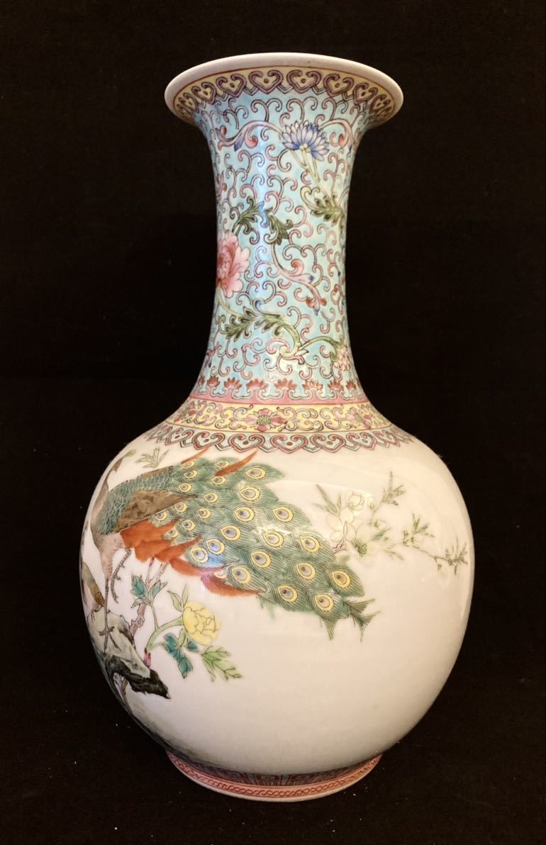 小池十之中国 大清乾隆年製 粉彩 花鳥文瓶 N R1912