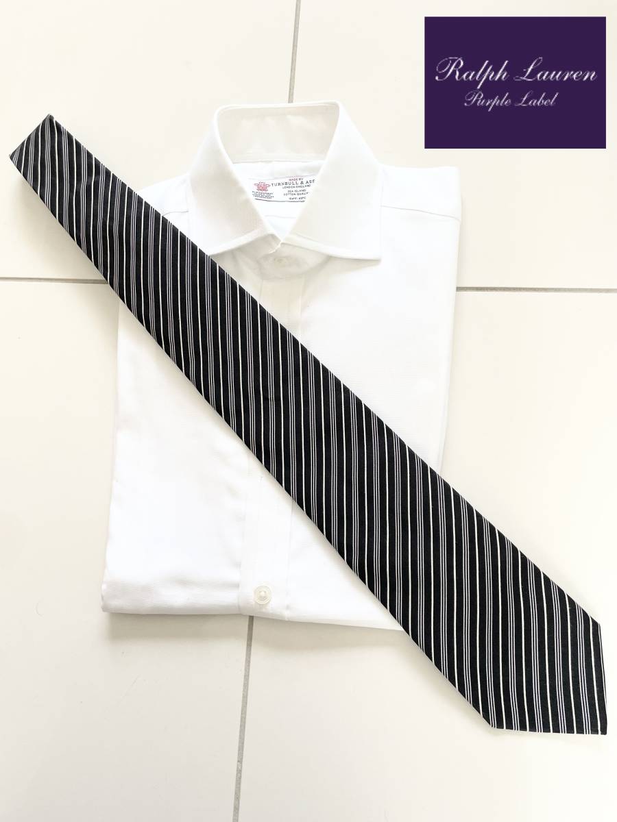 ■ 新品 ラルフローレン パープルレーベル 定価3万1，900円 最上級 シルバーグレー レジメンタル タイ スーツ ネクタイ 44 kiton マリネッラ
