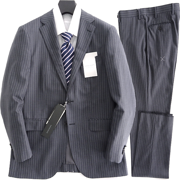 新品 ヒルトン Super120's ストライプ ウール スーツ AB7(やや幅広LL