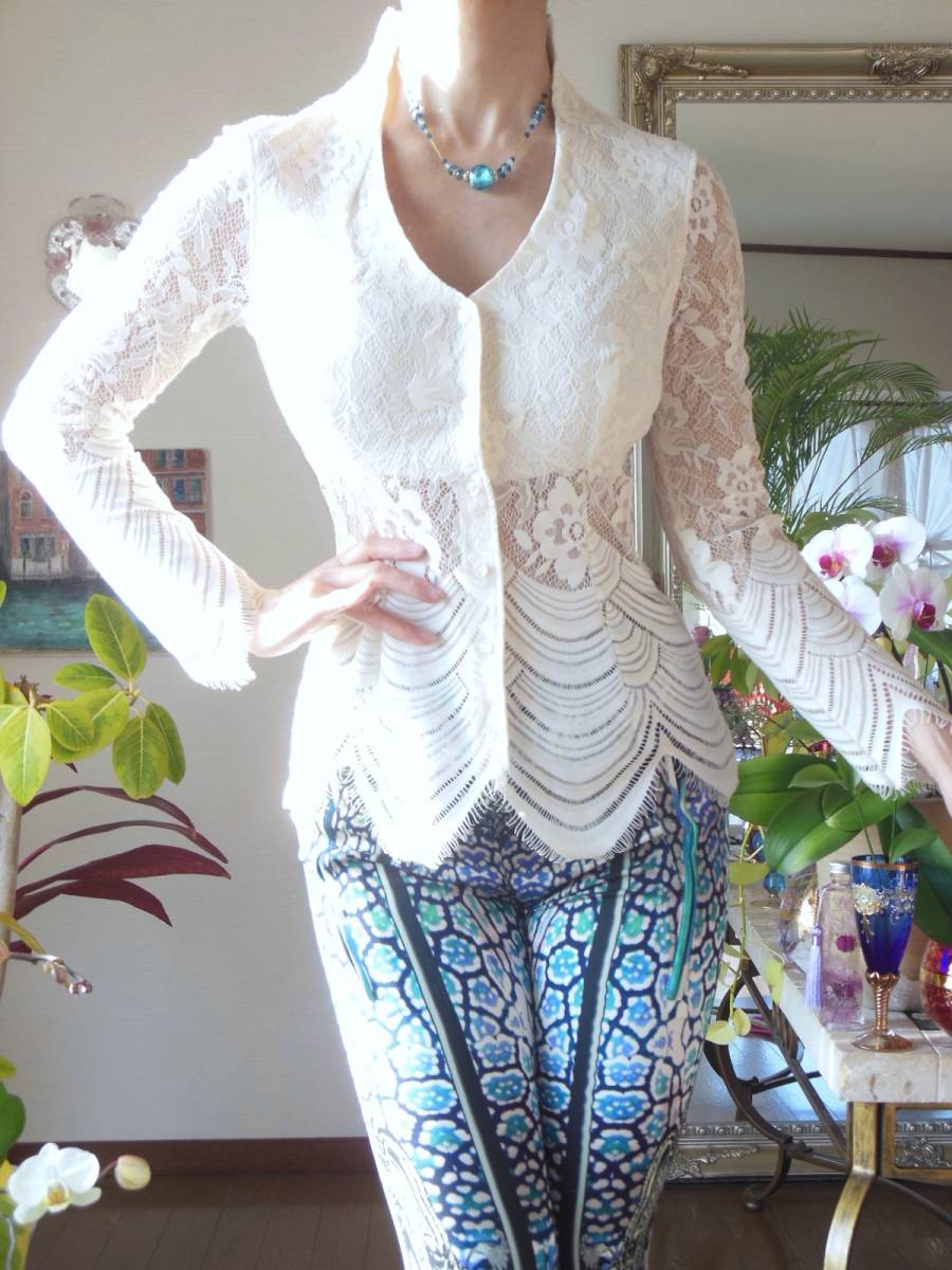 イタリア製*nara camicie*絶品お勧め*28，900円 立体激美形アレンジ品*豪華総レースブラウス＊アイボリーホワイト*ナラカミーチェ0*伸縮美SM NARACAMICIE Etsy - ブラウスll CAMICIEナラカミーチェ ブランド買取ブラン