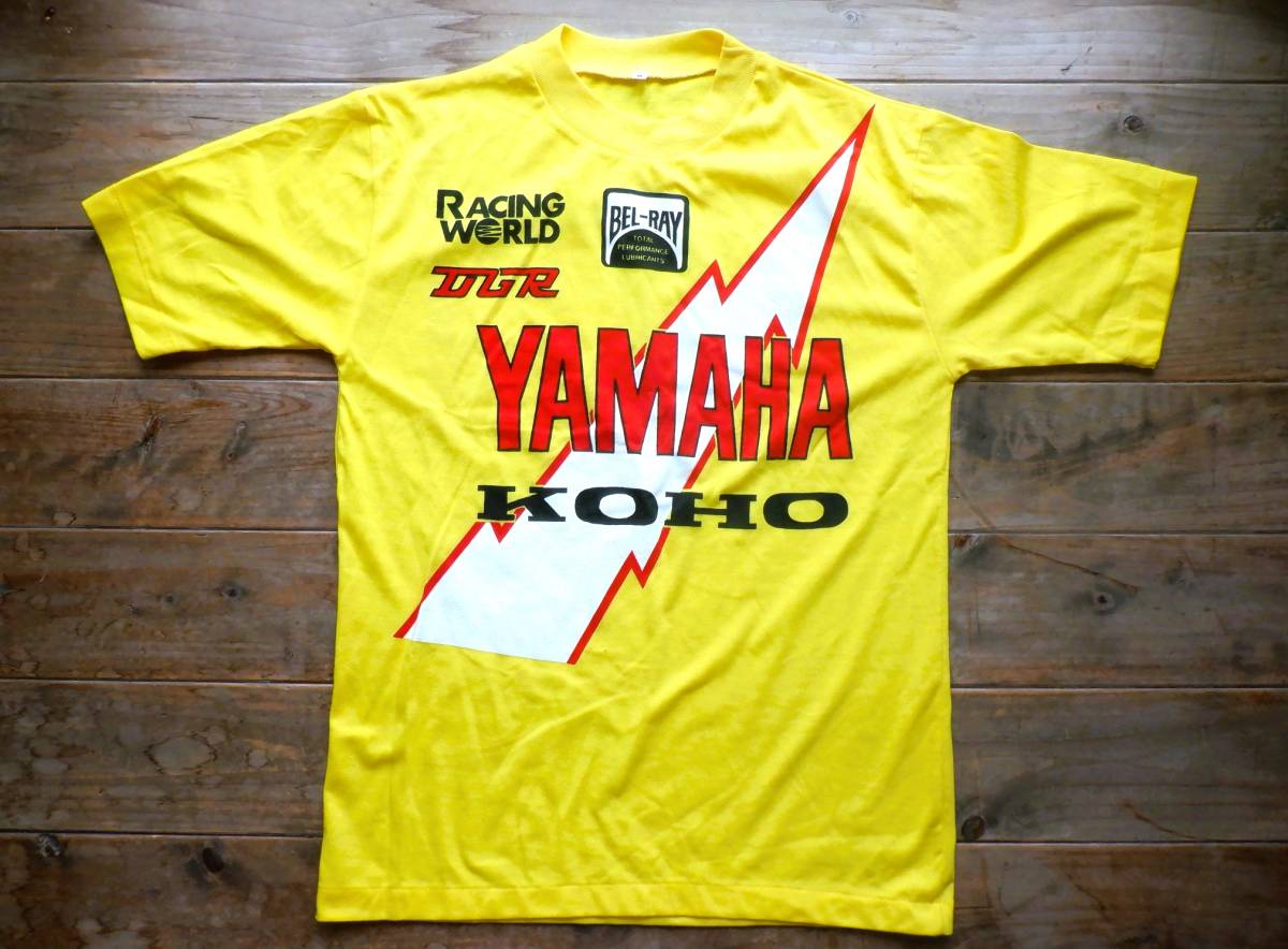  90's YAMAHA KOHO Tシャツ size M ヤマハ BEL-RAL RACING WORLD イエロー デッドストック バイク(Tシャツ)｜売買されたオークション情報、yahooの商品情報をアーカイブ公開 - オークファン Tシャツ