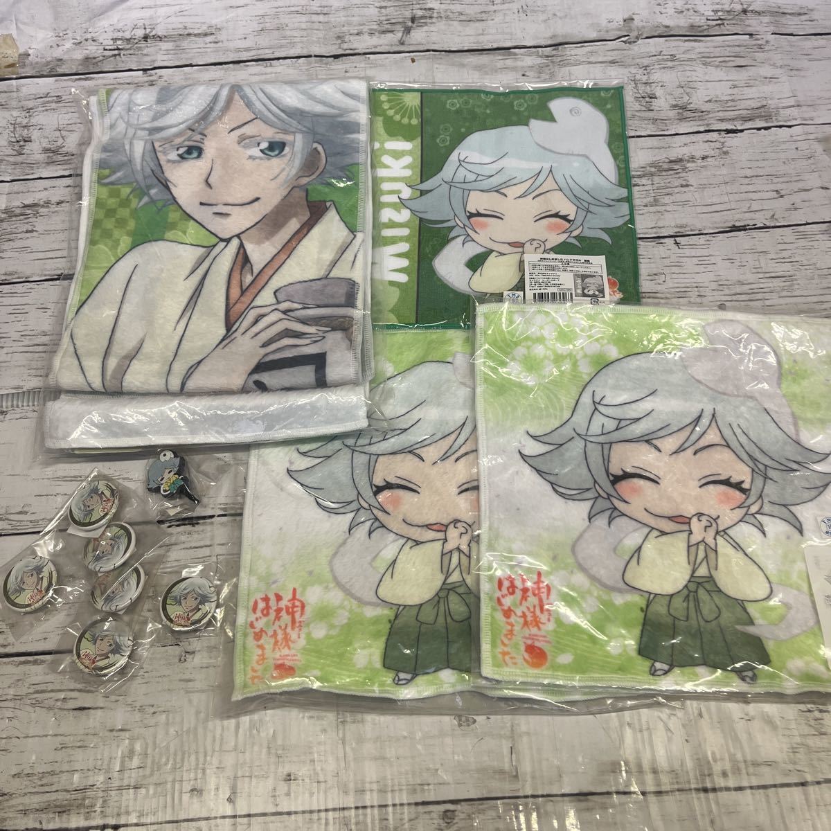 f192 神様はじめました　瑞希　未開封　マフラータオル　ミニタオル　缶バッジ　イヤホンジャック　まとめ