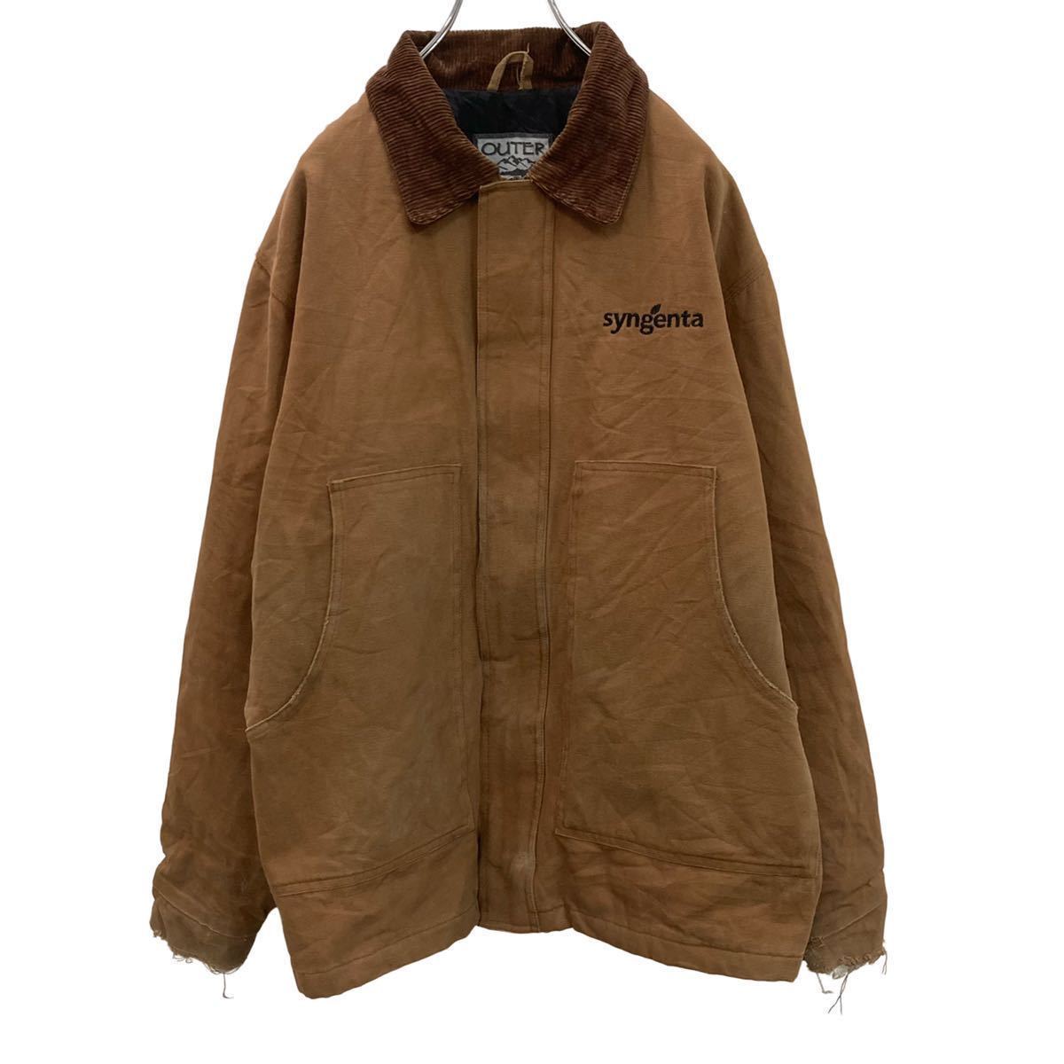 nn OUTER BOUNDARY ダック地 ワークジャケット カバーオール 企業ロゴ 
