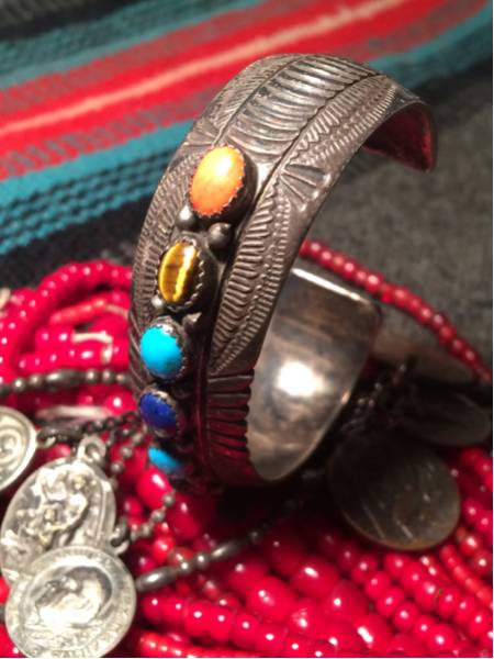 即決送料無料！希少ンテージOld PawnJewelryゴローズArizonaナバホMADE IN USAバングルstarringシルバーbig handラリーluckyネイティブ
