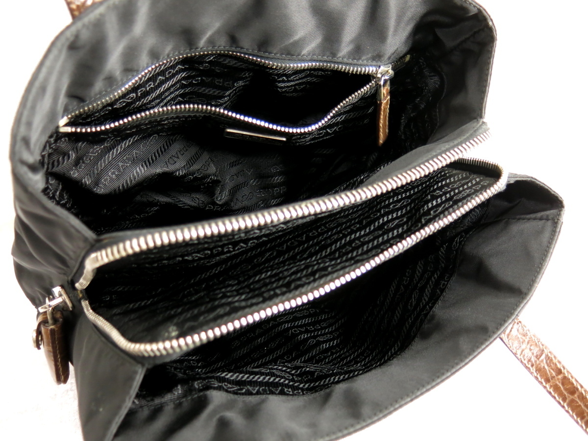 ○超美品○PRADA プラダ○ポコノ ナイロン クロコダイル 型押し レザー 