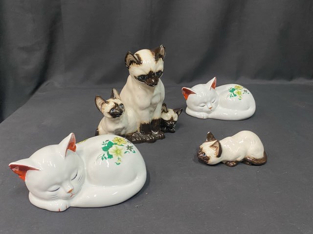 陶器 猫 置物 ドマン ☆ Demain ドマン 猫 寝猫 フィギュリン 置物 ビンテージ 陶器人形