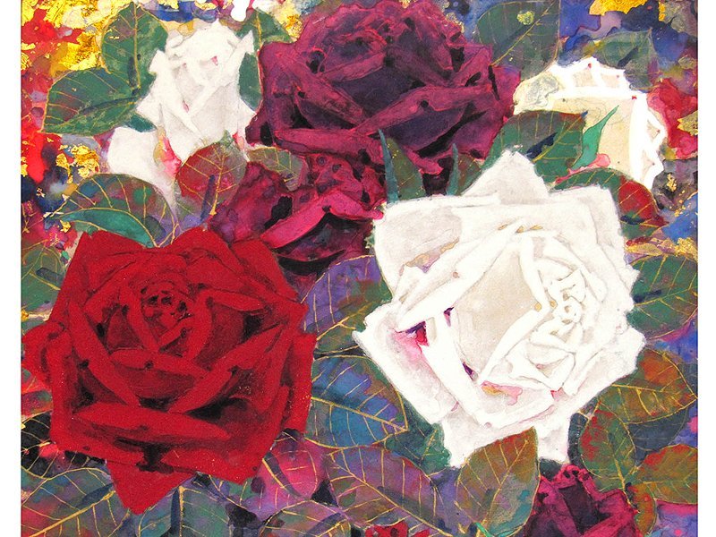 GINZA絵画館】齋藤清策 日本画10号「薔薇」ばら・バラ・共シール・日