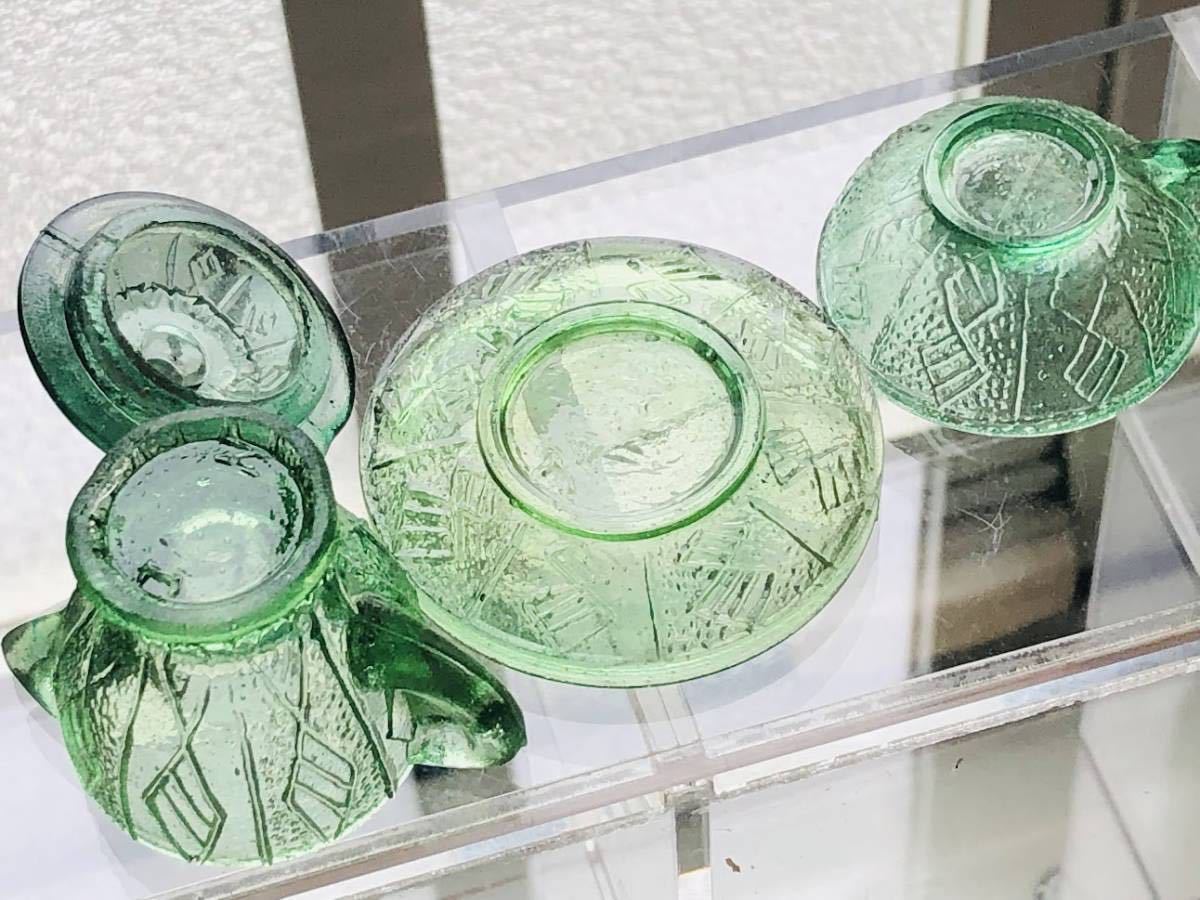 大正～昭和初期 ペロペロ ままごと 緑 ティーセット ポット カップ 