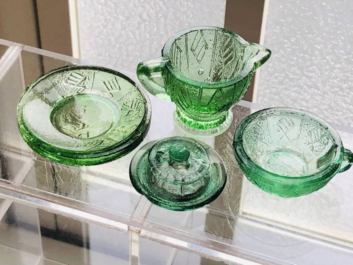 大正～昭和初期 ペロペロ ままごと 緑 ティーセット ポット カップ 