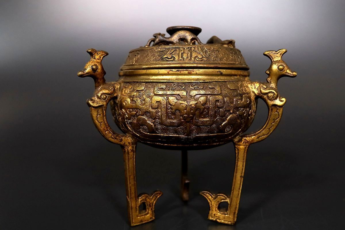 唐物 古銅 獣面 饕餮文三足香炉 Yahoo!オークション 中国美術 中国古玩 