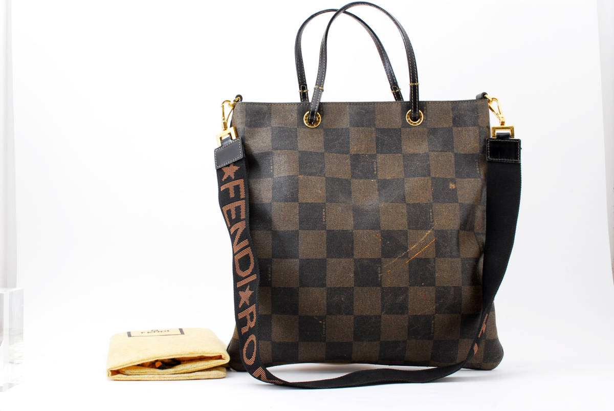 1円スタート】FENDI ヴィンテージ フェンディ ペカン チェック 市松 