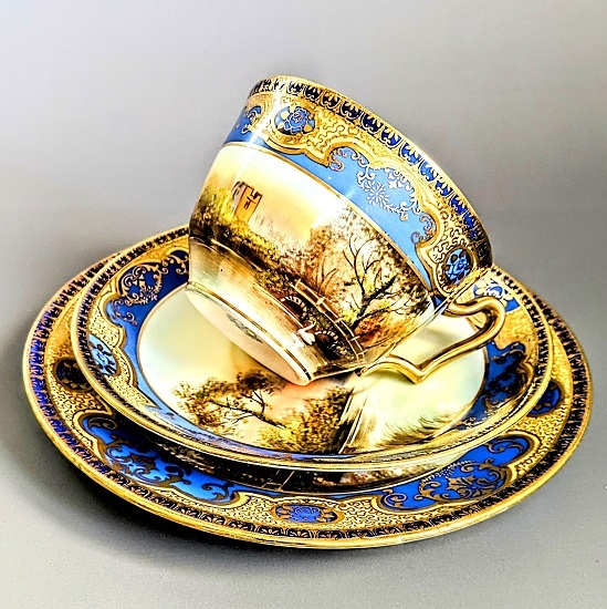 オールドノリタケ マルキ印 有名パターン 金盛上藍帯イギリス イギリス