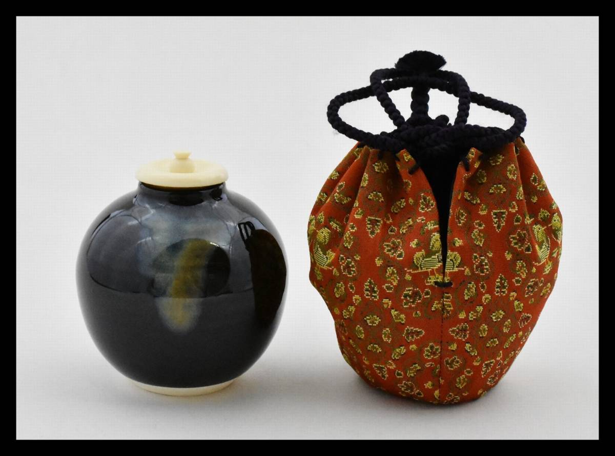 ▲楠廸庵▲茶道具　茶入　京瀬戸文琳茶入 茶道具 茶入 △楠廸庵△京瀬戸文琳茶入