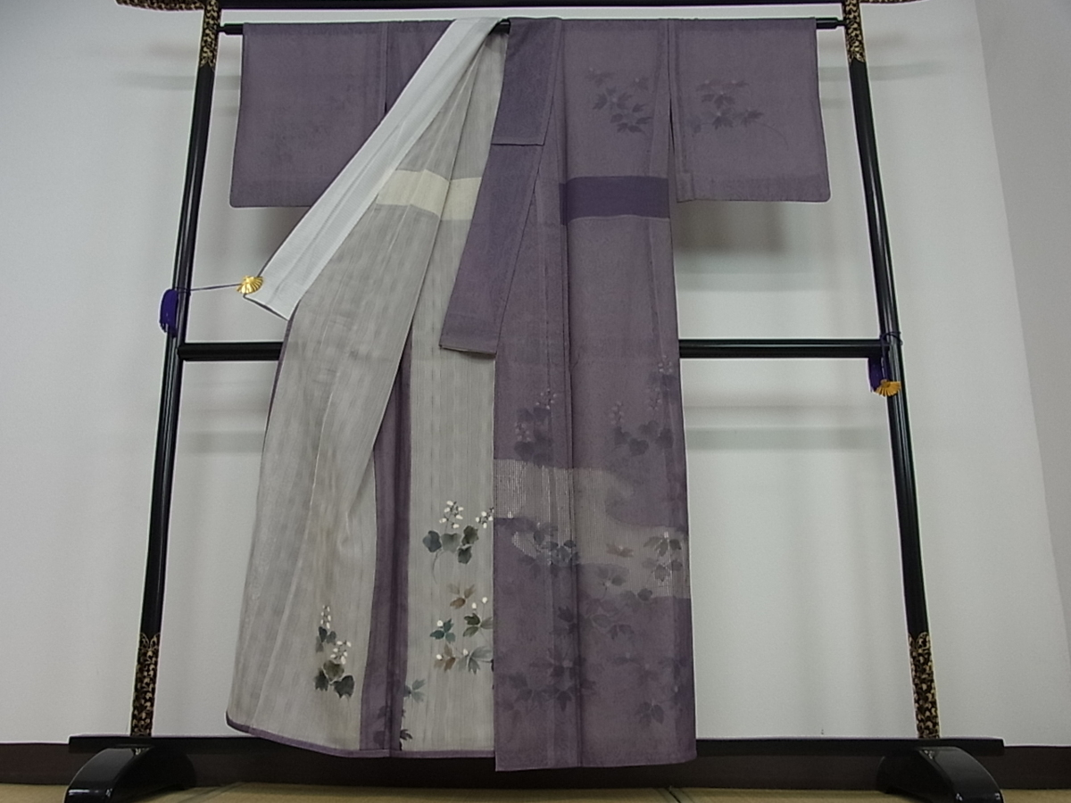 花美人着物■中国三大刺繍　スワトウ刺繍　汕頭刺繍　訪問着　無双　紗袷　紗×紗　霞枝葉文　逸品　sa1842