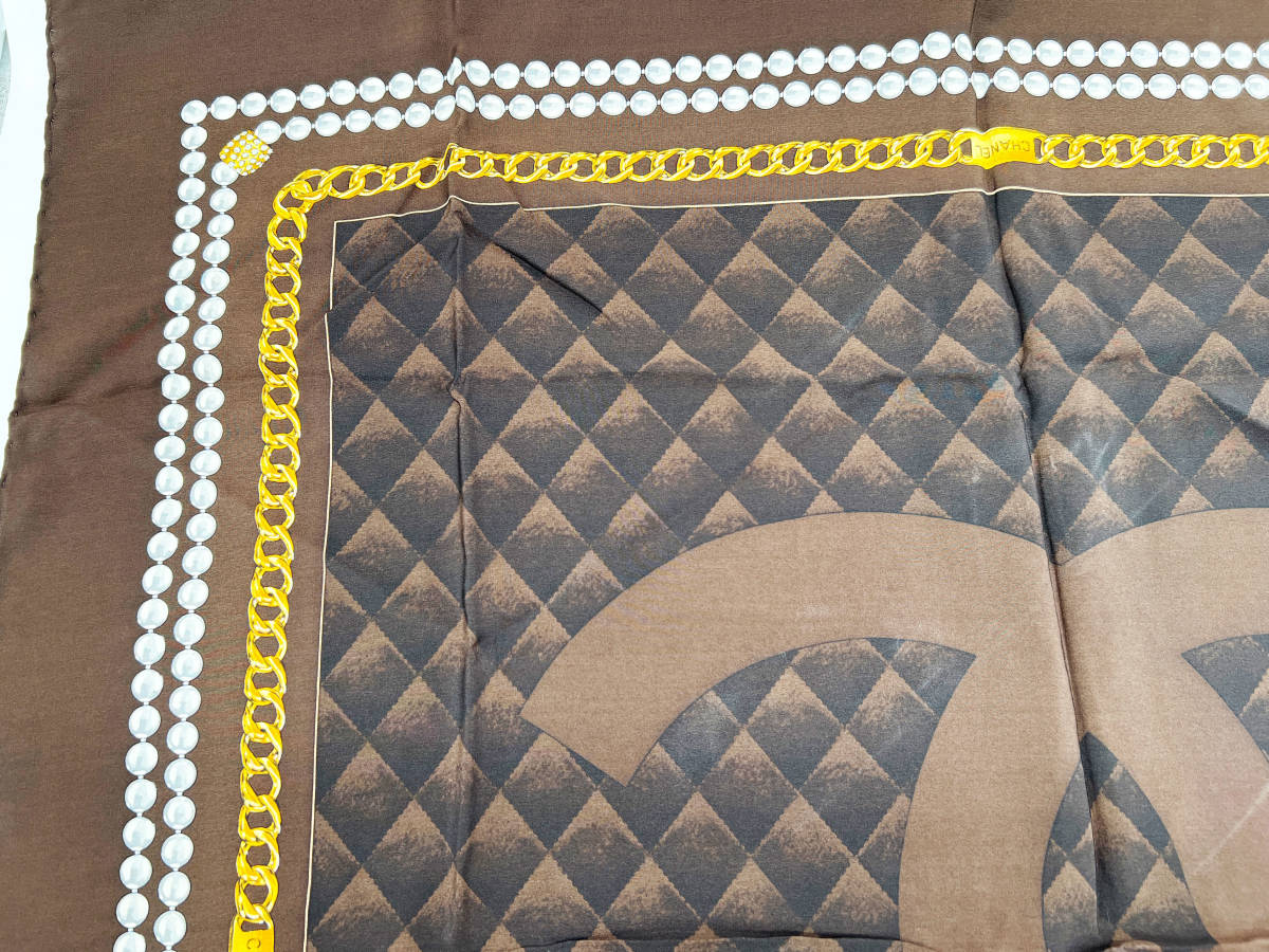 CHANEL シャネル　カンボン本店柄　ブラウン　ヴィンテージ　大判スカーフ CHANEL ヴィンテージ スカーフ86cm×86cm 大判 ☆[CHANEL シャネル