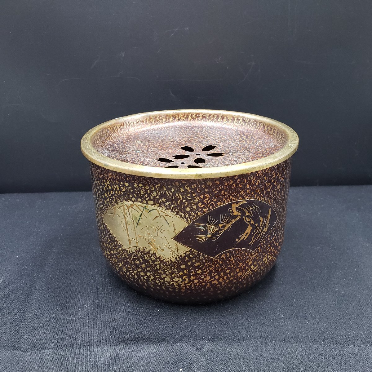 建水 茶こぼし 福亜堂 扇松竹梅 槌目 美術品・アンティーク・コレクション