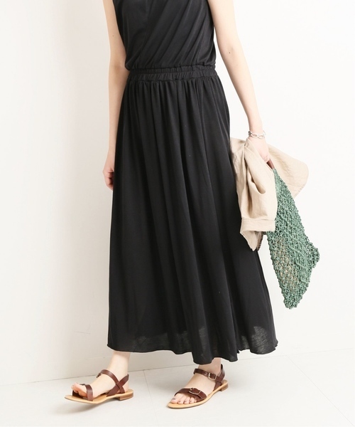 * 2019ss slobe iena イエナ スローブ キーネック ギャザー カット ワンピース ブラック 黒 とろみ ロング フレア *
