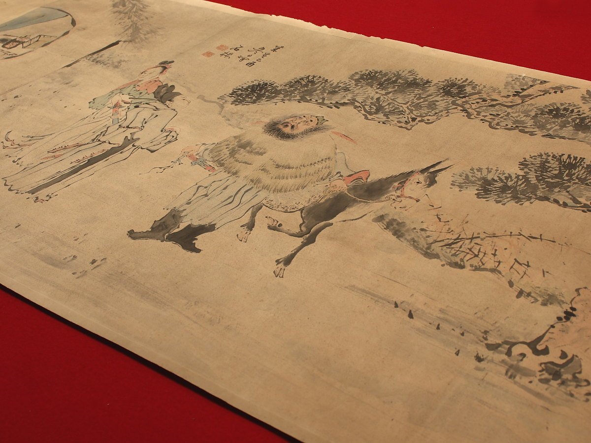 模写】【1円開始】【伝来】nw2849〈狩野晴川院養信〉三幅対 寿老人唐子