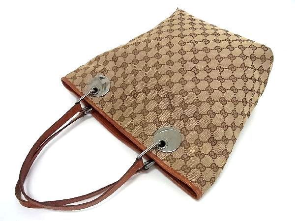 1円 □美品□ GUCCI グッチ 120836 GGキャンバス×レザー トート