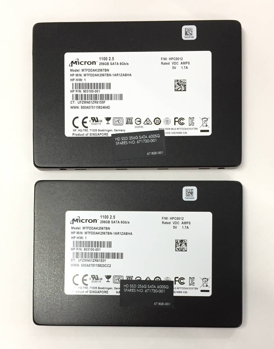 K47633 Micron SATA 2.5インチ 256GB SSD 2点【中古動作品】 Micron