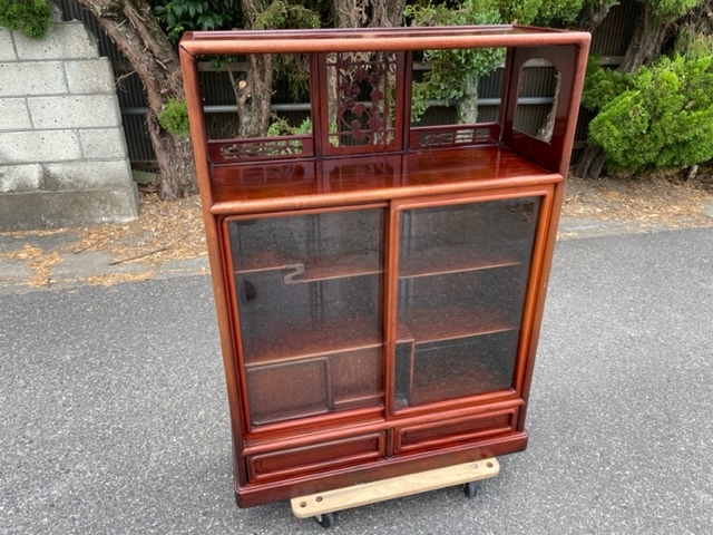 □茶箪笥 水屋箪笥 タンス 花梨 飾り棚 骨董 昭和レトロ アンティーク