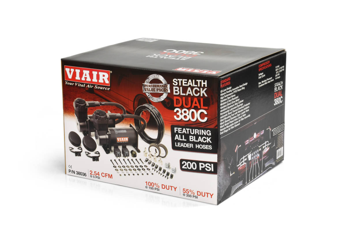 380C Dual Black Pack Viair Compressor Air VIAIR Stealth Value Kit 