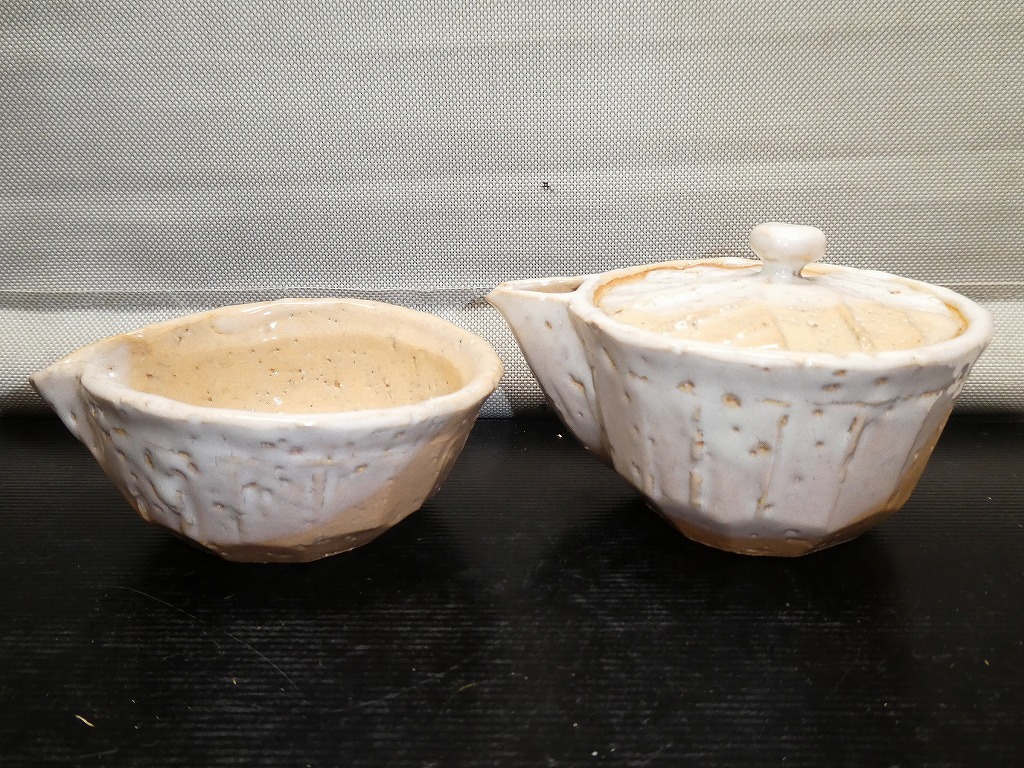 煎茶道具　煎茶器セット　萩焼　坂田泥華　6客 ○萩焼 坂田泥華 煎茶器揃 宝瓶 茶碗6客 湯冷 共箱 煎茶道具 急須 茶器