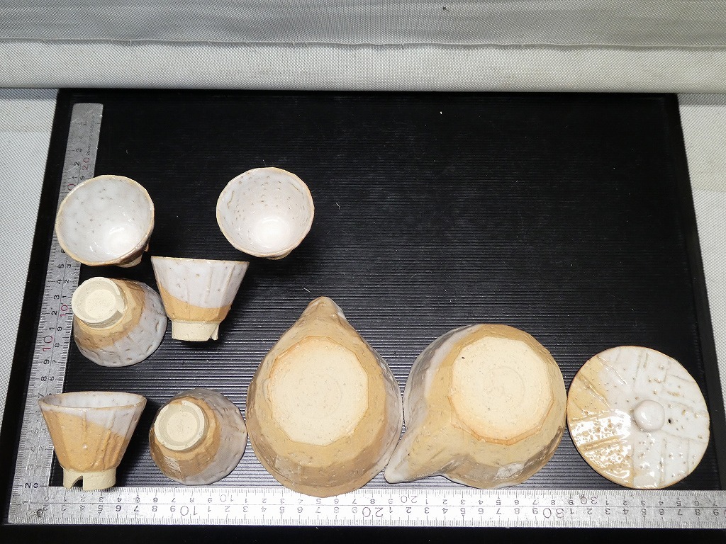 ○萩焼 坂田泥華 煎茶器揃 宝瓶 茶碗6客 湯冷 共箱 煎茶道具 急須 茶器