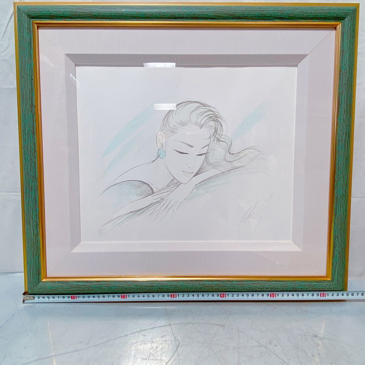 7D20 鶴田一郎 逢いたくて 絵画 1999年製 内寸36.0×44.0 作品証明書付 