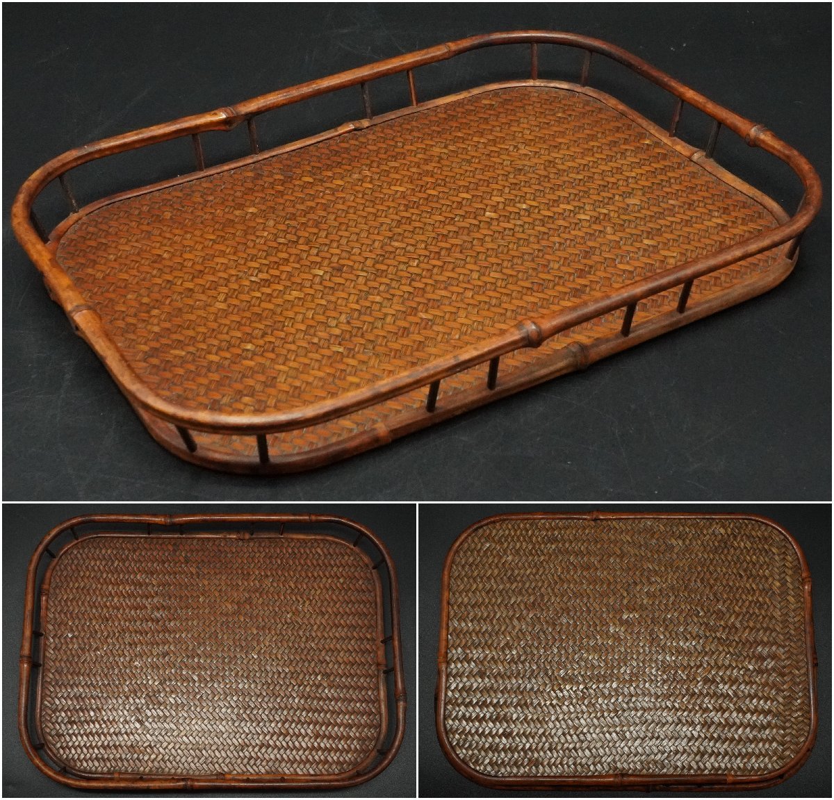新作入荷，人気 【楽久希】古竹 竹編 茶盆 老竹 竹編籠 竹篭