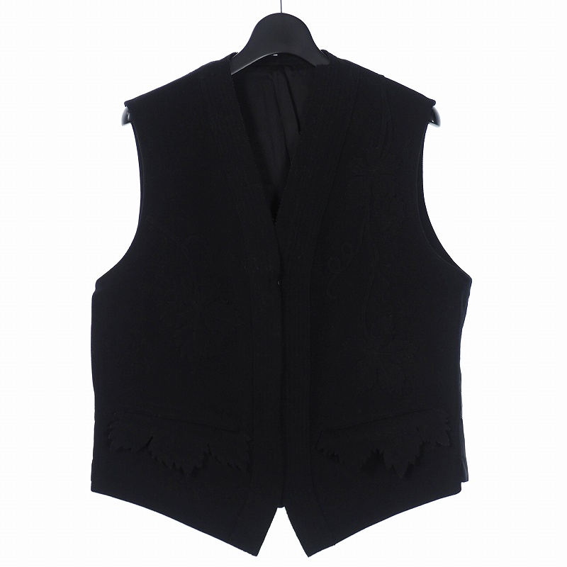 ヨウジヤマモトプールオム YOHJI YAMAMOTO POUR HOMME フェルトリーフ ベスト 装飾ベスト M ブラック 黒 HP-V20-538 メンズ