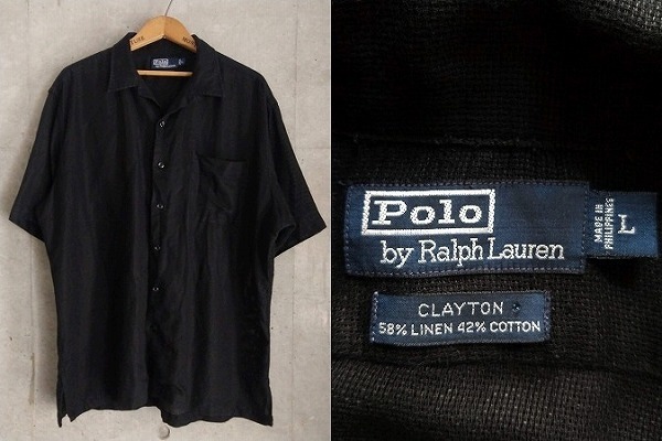 数量限定，格安 Vintage Ralph Lauren CLAYTON 完全無地 入手困難 黒 L 90'sレアオープンカラー半袖シャツブラックビンテージオールドラルフローレン(Lサイズ)｜売買されたオークション情報、yahooの商品情報をア 男性用