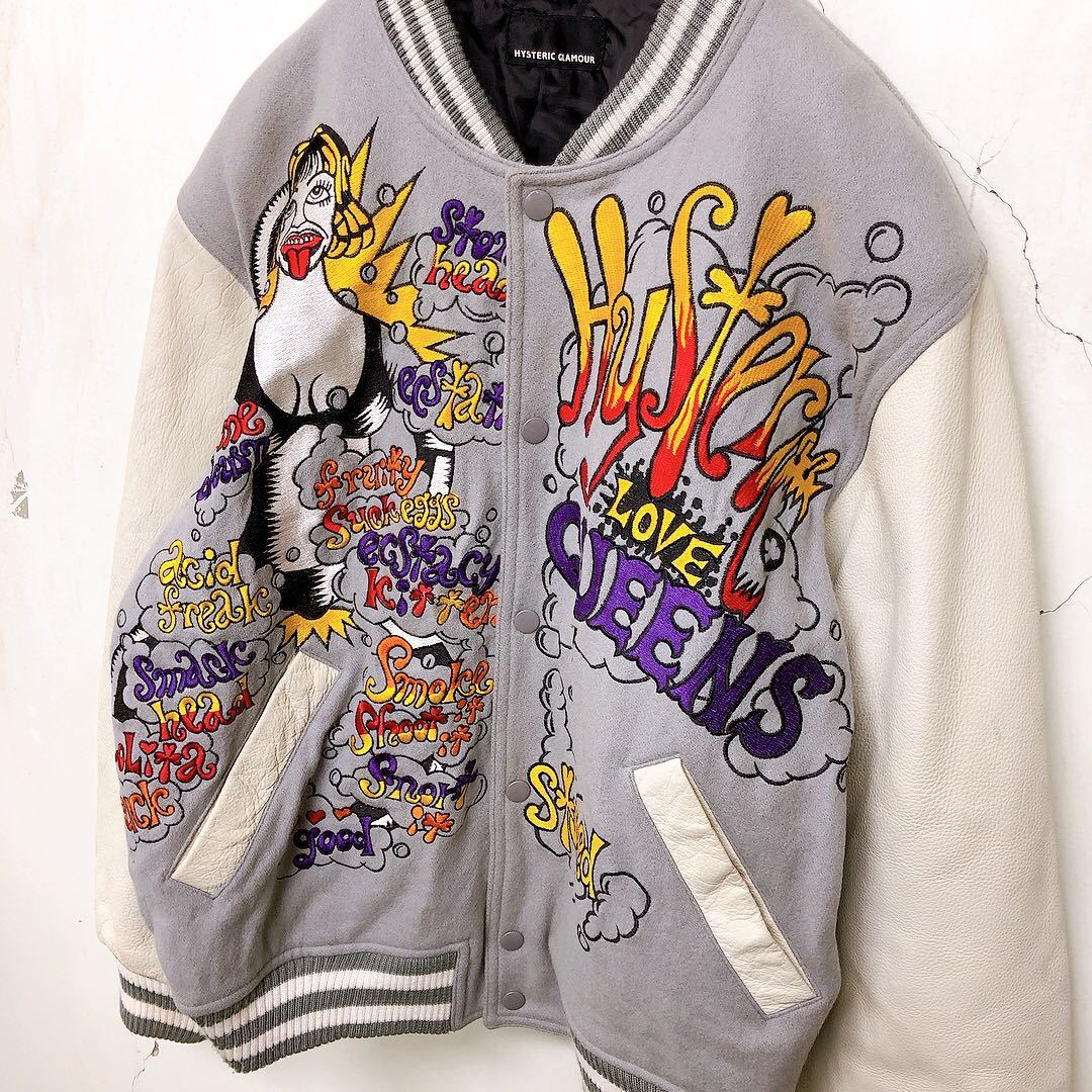 激レア初期 HYSTERIC GLAMOUR レザーパッチ文字レザー袖スタジャン