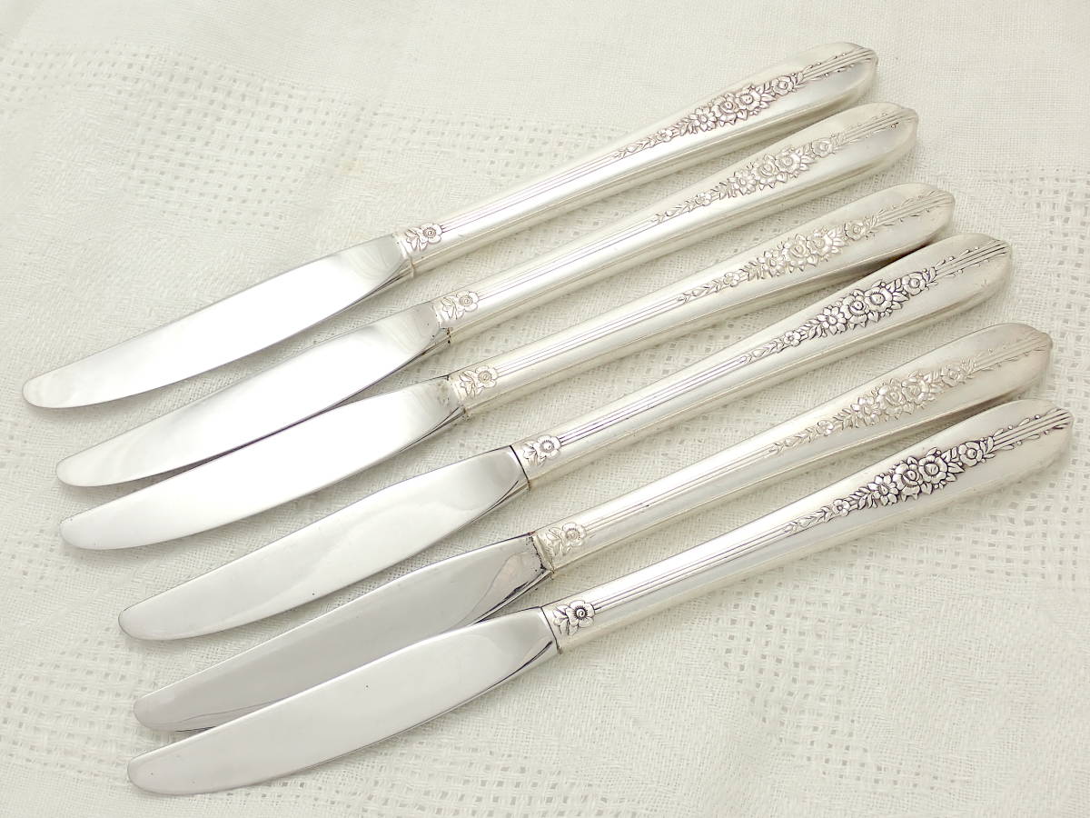 ONEIDA SILVERSMITHS USビンテージ Silver シルバープレート デザートナイフ 6本set ROYAL ROSE U