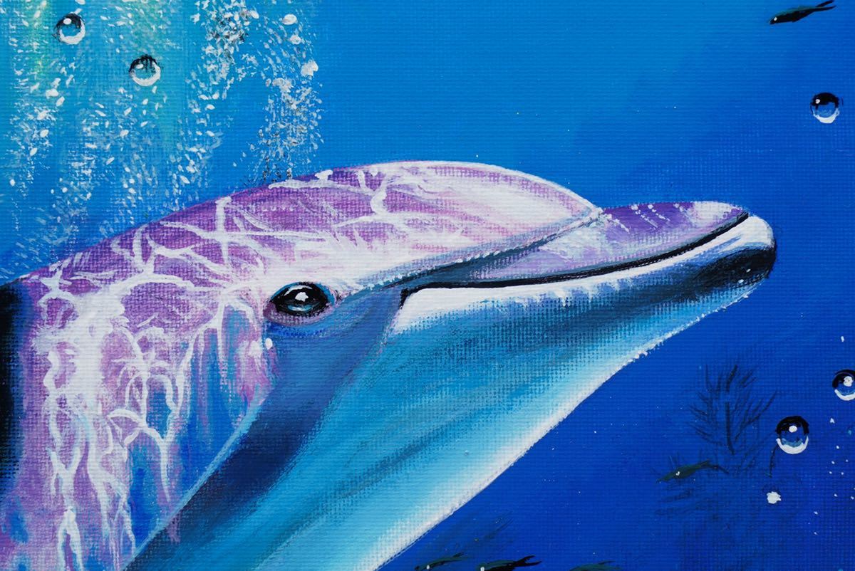 模写 クリスチャン ラッセン イルカの親子 肉筆油彩画 F8号 45.5