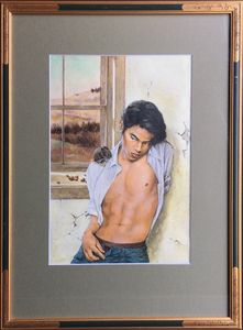 三島剛 若者 直筆画 真作 Go Mishima 薔薇族 三島剛 若者 直筆画 真作