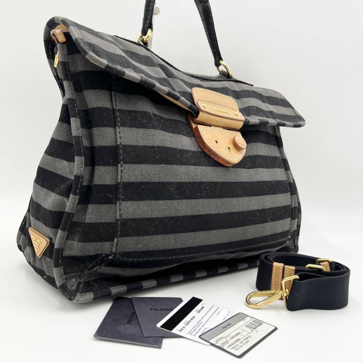 1円~ PRADA プラダ 2way ショルダーバッグ カナパ 三角ロゴプレート 