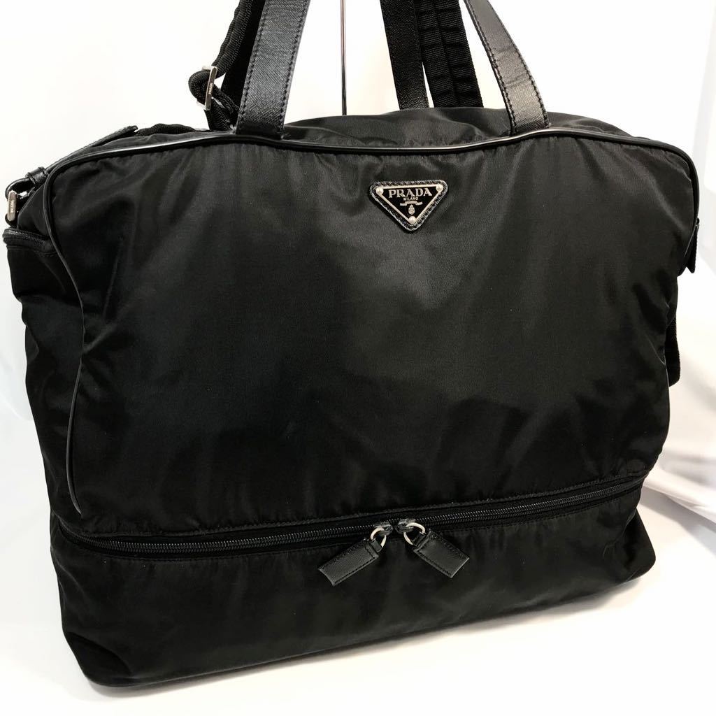 【極美品〜美品】プラダ 2way ボストンバッグ ナイロン×サフィアーノレザー ナイロン ボストンバッグ 2way プラダ PRADA 極美品 ブラック