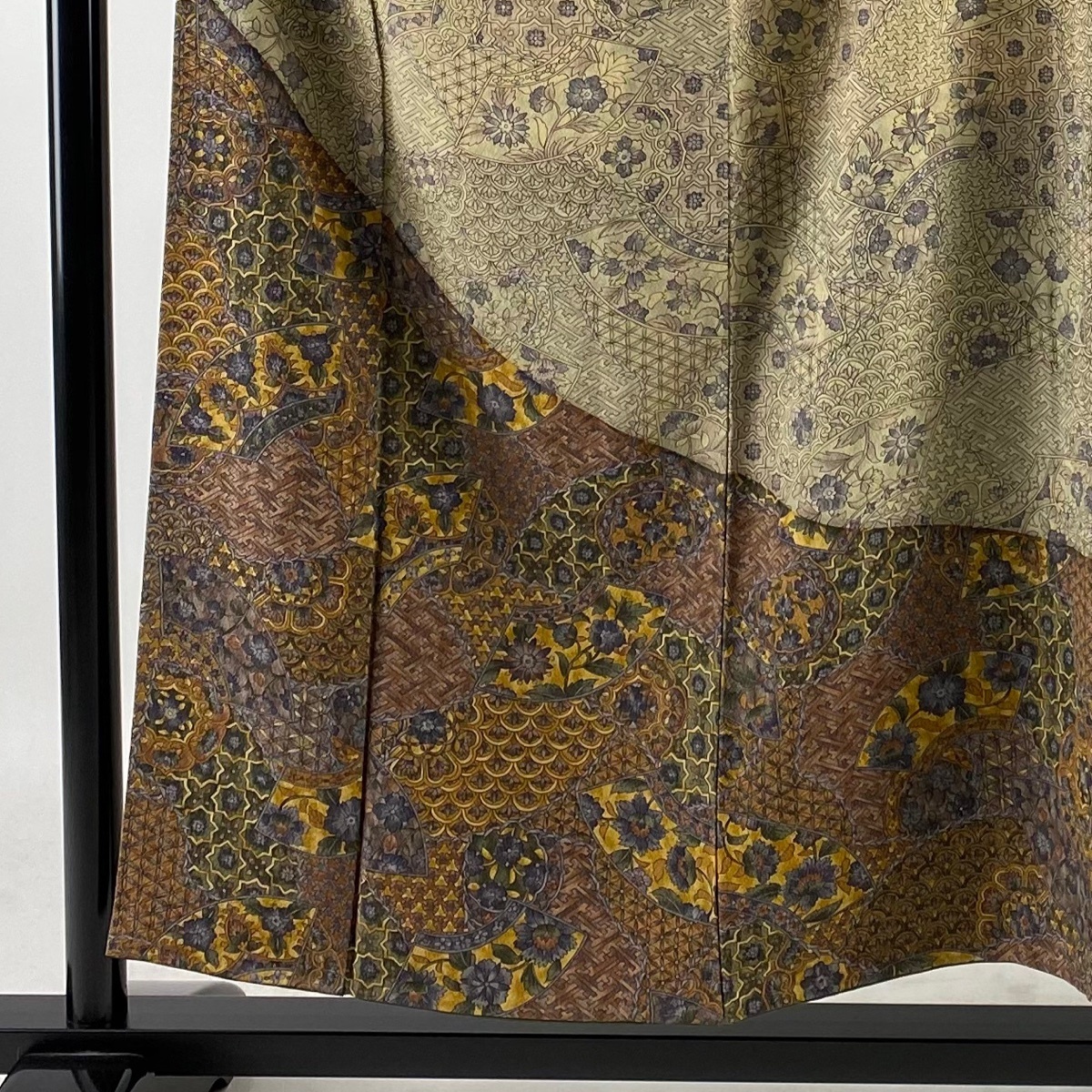 袷 訪問着 草花 M 扇面 裄丈64cm ぼかし 美品 正絹 S 身丈154cm 灰色 金彩 小紋 身丈154.5cm 訪問着の通販