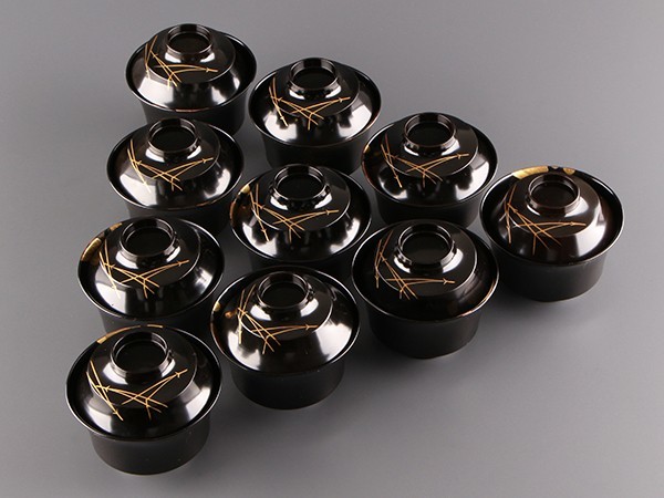 吸物椀 K121302 輪島塗 伝統 茶懐石道具 蓋裏図替漆器 黒塗金蒔絵